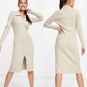 Abercrombie & Fitch ribbed button down dress in cream Size: XLP